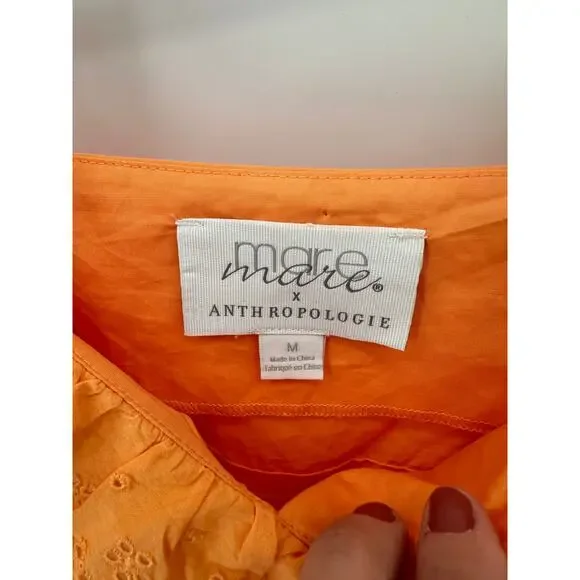 MARE MARE x ANTHROPOLOGIE Orange Tie-Strap Tiered Eyelet Top // M - Picture 5 of 10